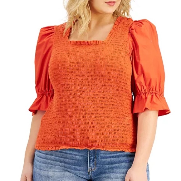 INC Concepts, XL, Exotic Escape, Summer Fig, Smocked top, Puff Sleeves - Picture 1 of 11